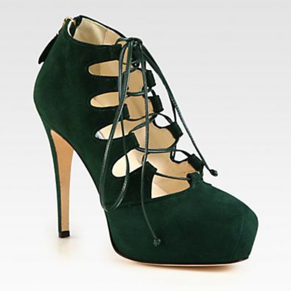 💚Brian Atwood Suede Lace-Up Platform Ankle Boots!
